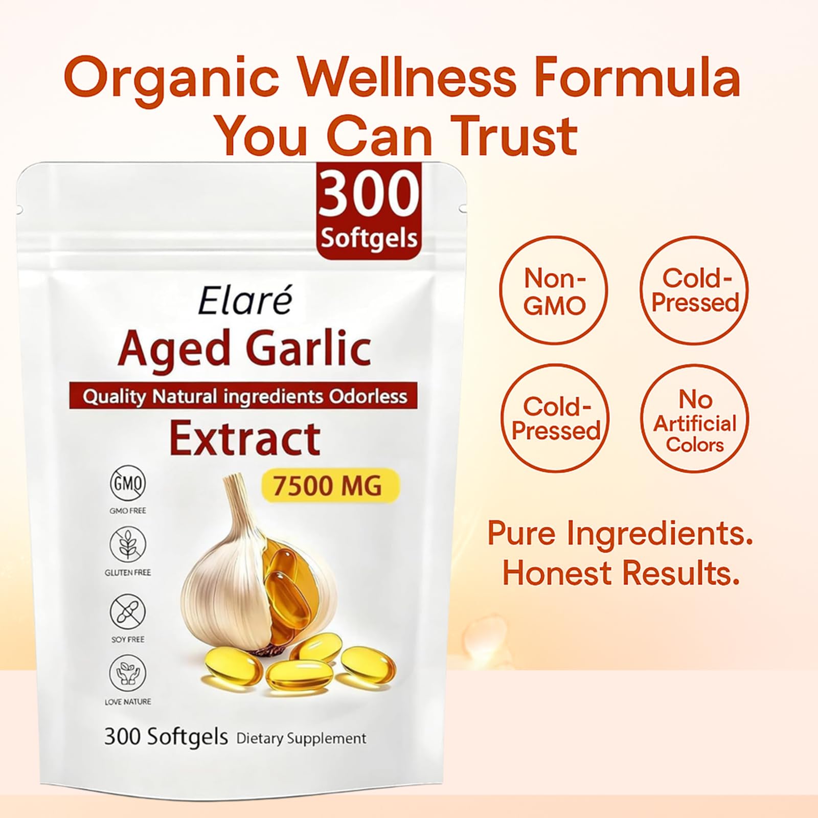 AMOQUCT Elare organic aged garlic extract in vegetarian capsules