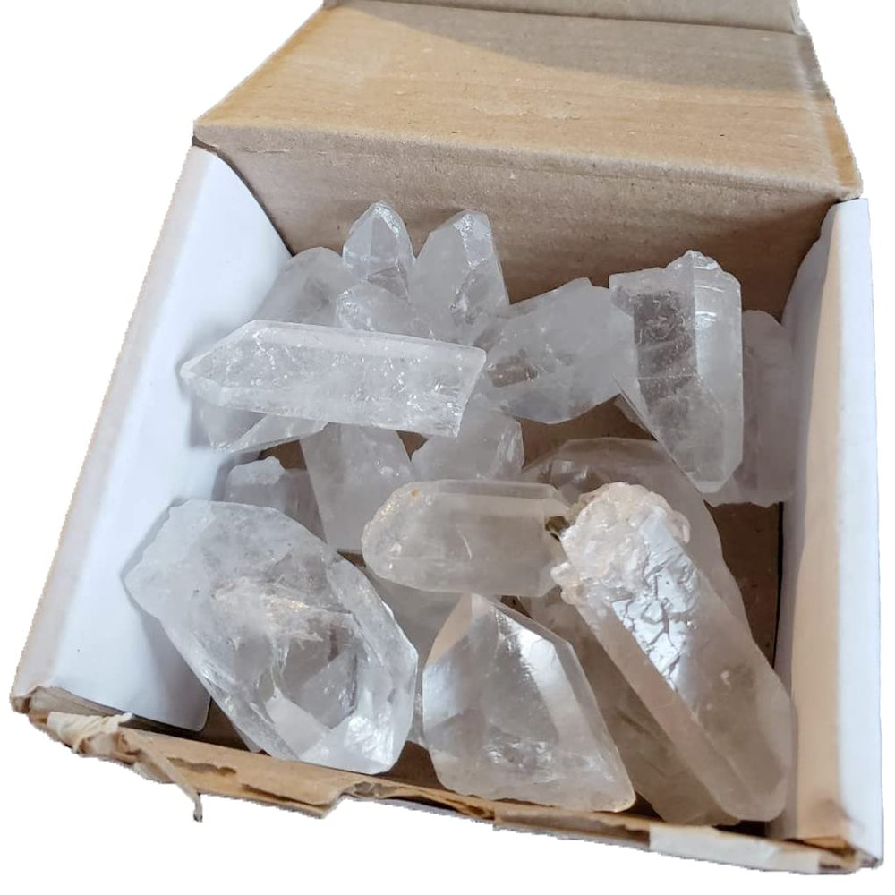 AMOYSTONE clear quartz points in a box, perfect for home decor and energy balancing.