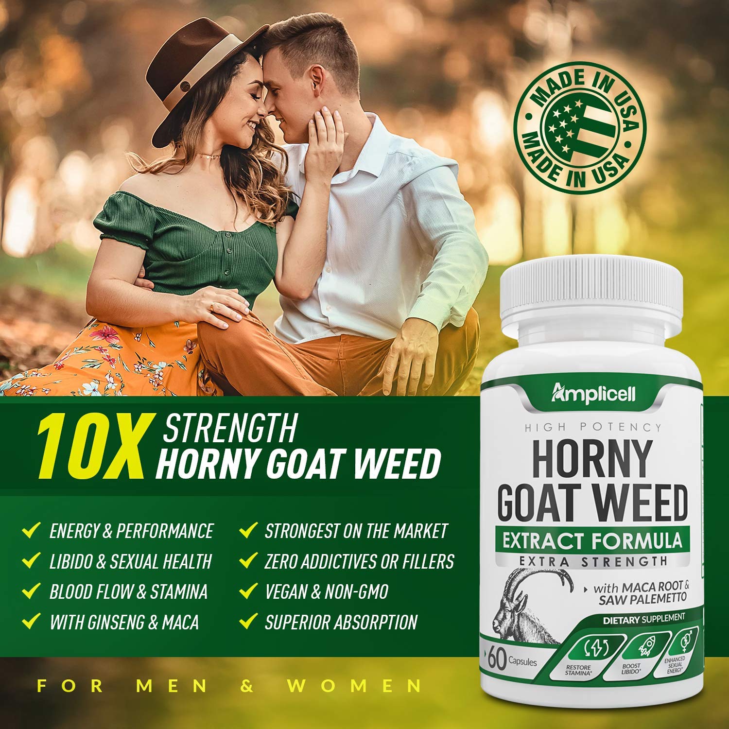 Amplicell Horny Goat Weed Complex capsules in hand illustrating portable daily support