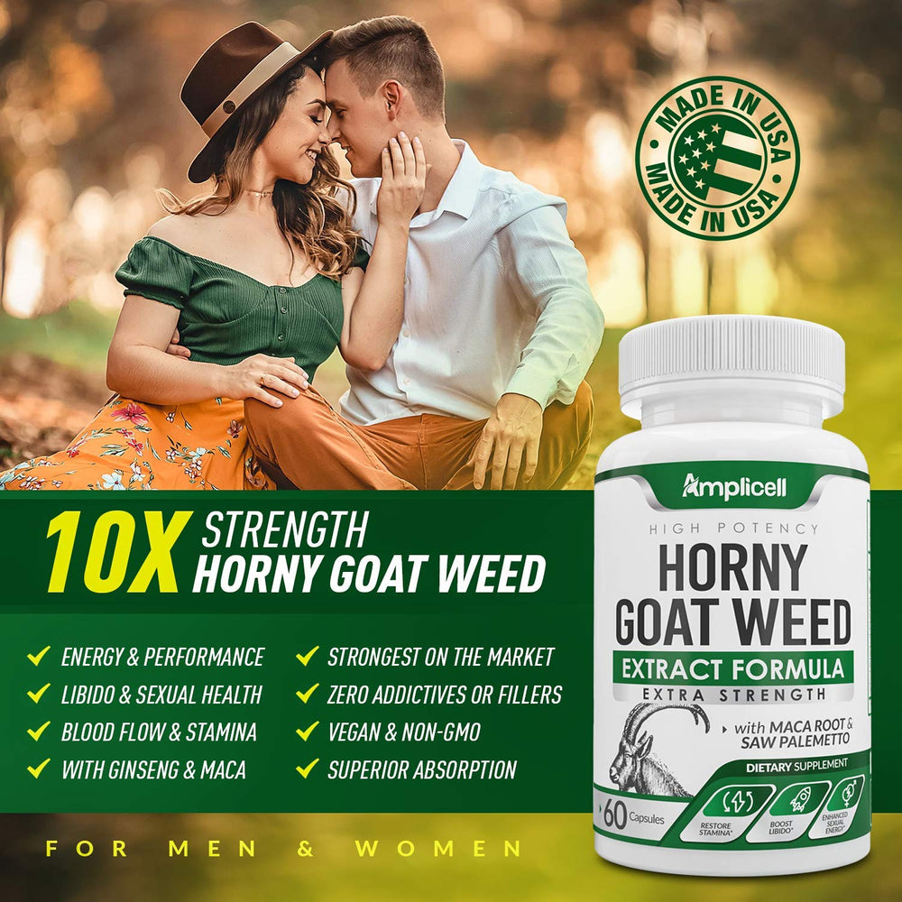 Amplicell Horny Goat Weed Complex capsules in hand illustrating portable daily support