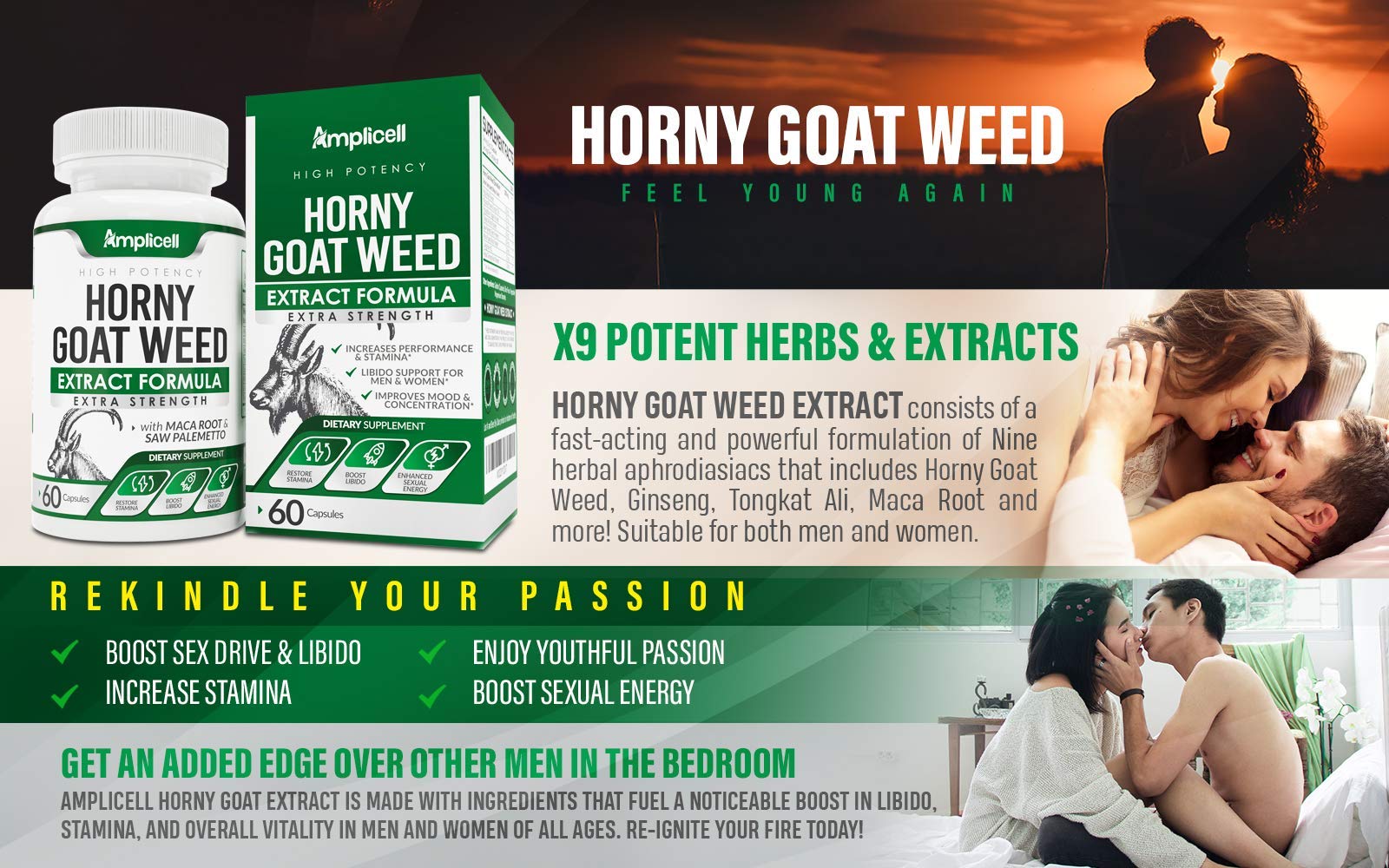 Amplicell Horny Goat Weed Complex packaging box conveys quality and US production