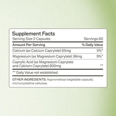 Close-up of Amy Myers MD Caprylic Acid capsules highlighting gentle digestion support.