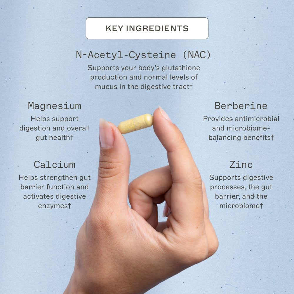 Close-up of the Amy Myers MD Microb-Clear label highlighting gluten-free and allergen-free claims