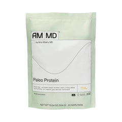Amy Myers MD Paleo Protein Powder Vanilla Bean bottle highlights collagen blend for gut support