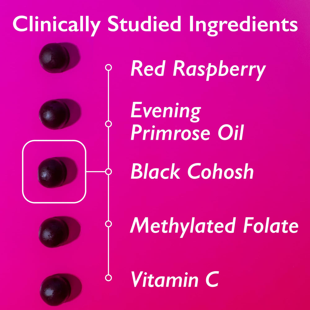 Label highlights red raspberry leaf and minerals for cycle support and overall wellness.