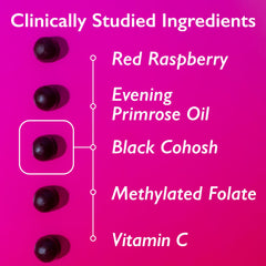 Label highlights red raspberry leaf and minerals for cycle support and overall wellness.