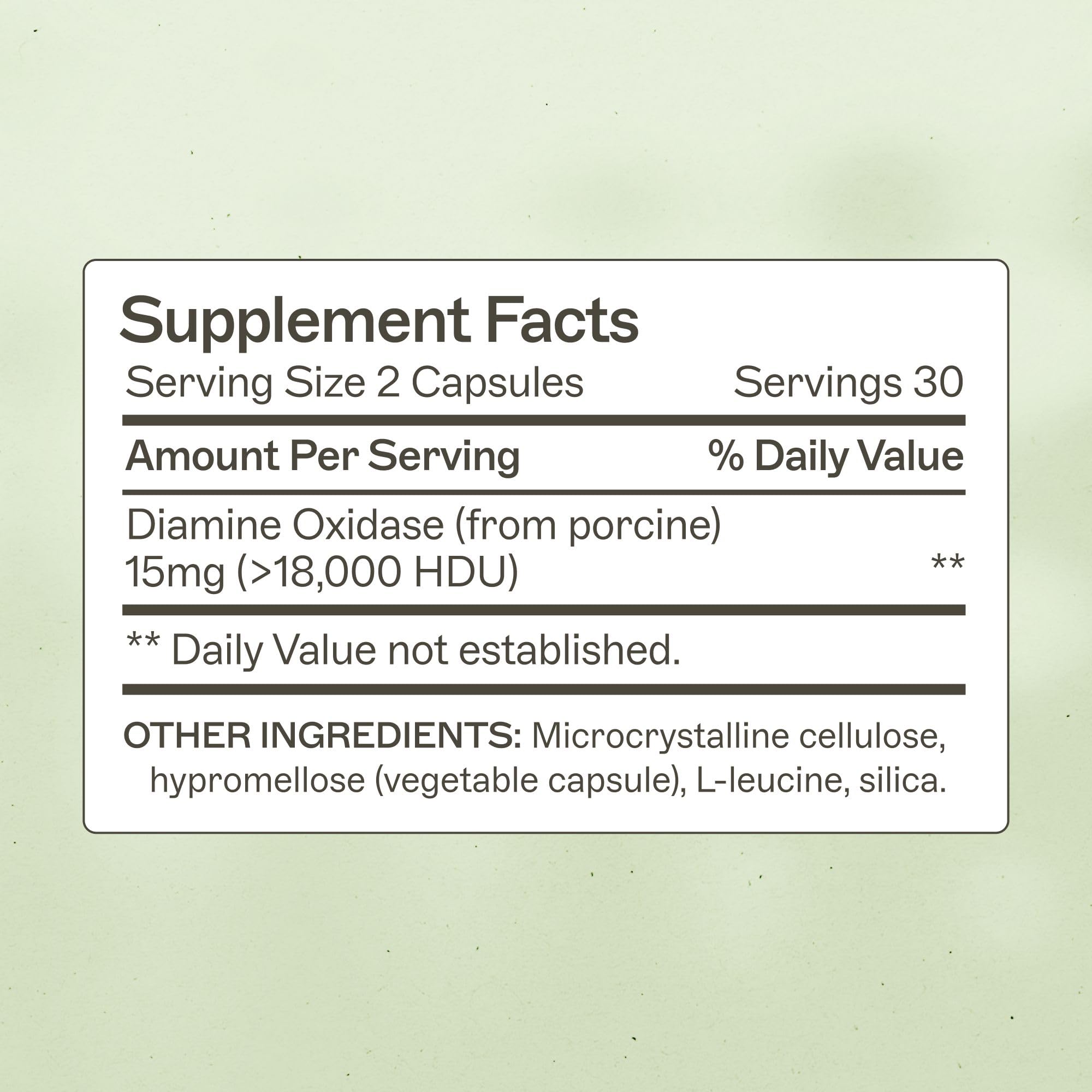 Amy Myers MD Histazyme label close-up showing ingredients and DAO support benefits.