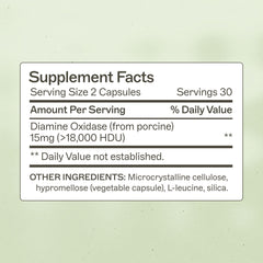 Amy Myers MD Histazyme label close-up showing ingredients and DAO support benefits.