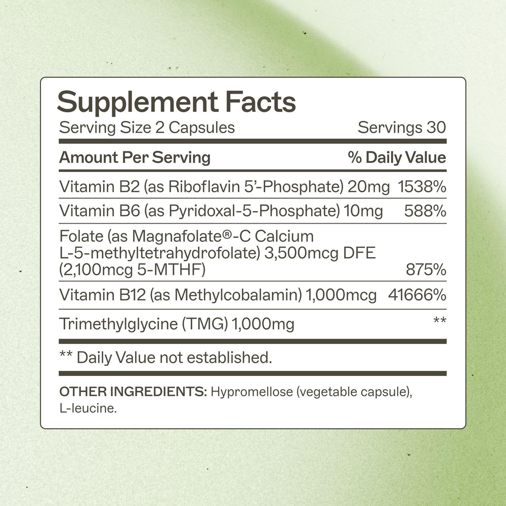 Label close-up of Amy Myers MD Methylation Support showing folate and B vitamins.