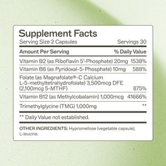 Label close-up of Amy Myers MD Methylation Support showing folate and B vitamins.