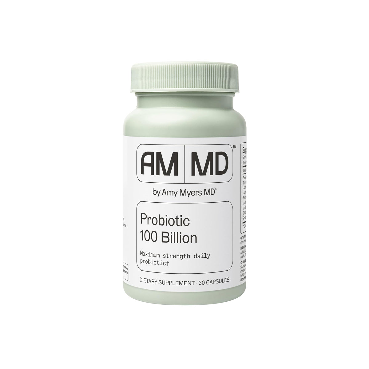 Amy Myers MD Probiotic 100 Billion bottle with dosage label for daily support