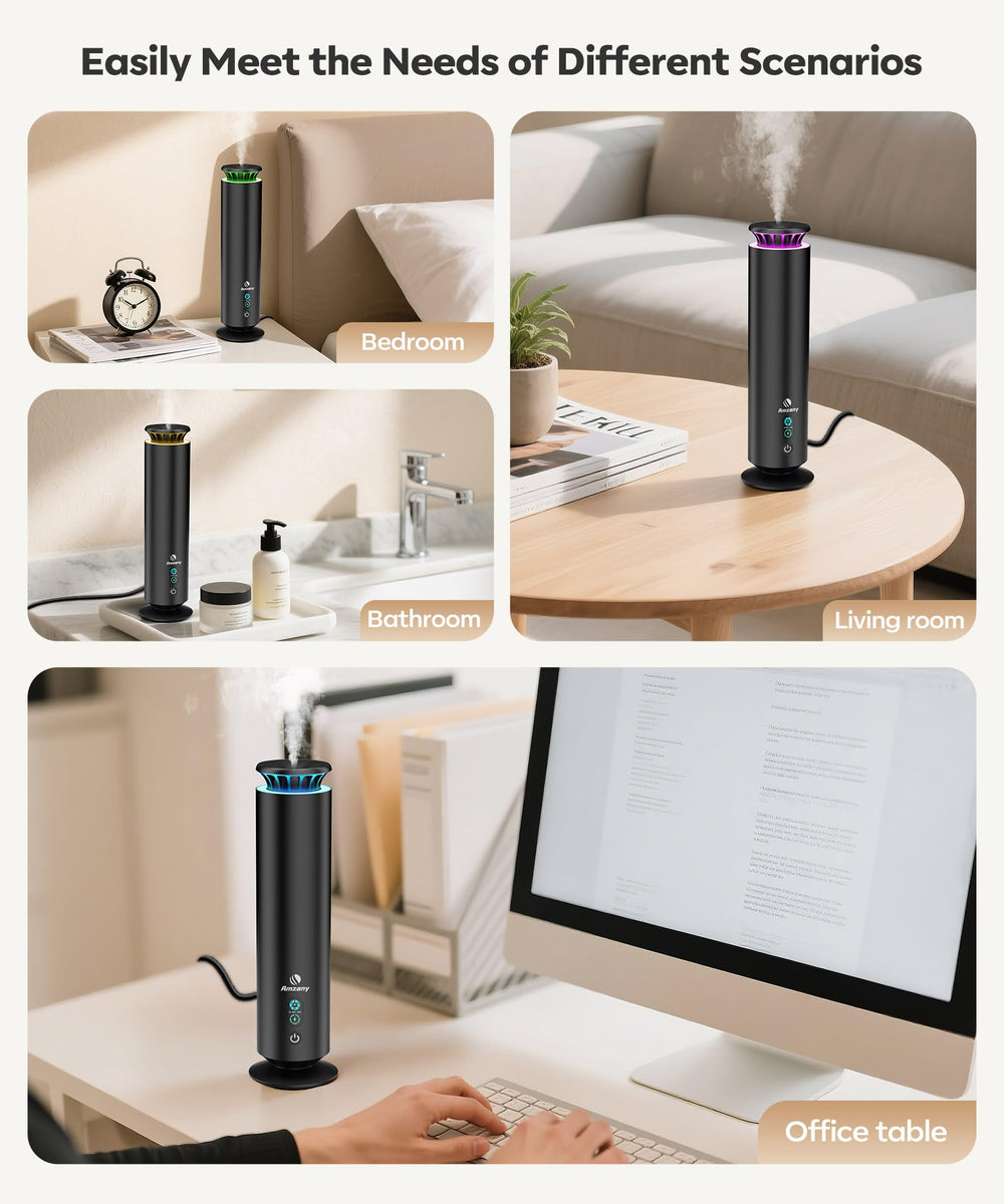 Amzany waterless diffuser kit diffusion modes image illustrates customizable intensity.