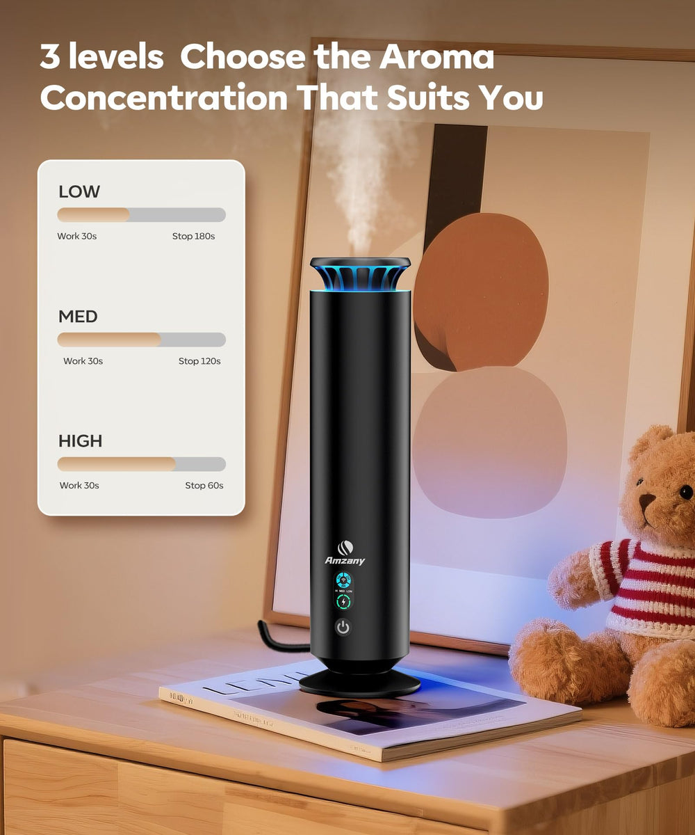 Amzany waterless diffuser kit remote control image demonstrates effortless operation.