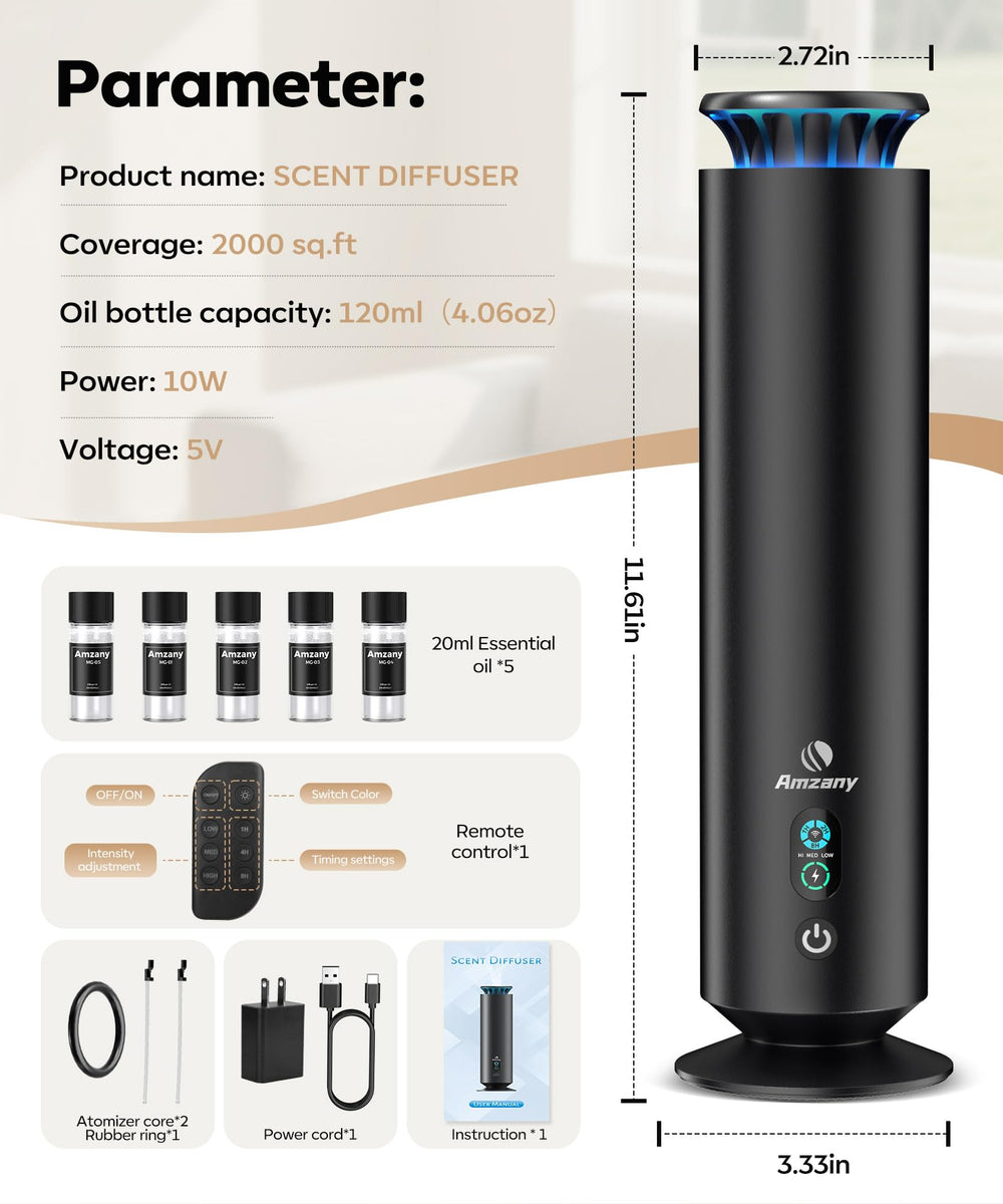 Amzany waterless diffuser kit room setup demonstrates elegant integration in a lobby.