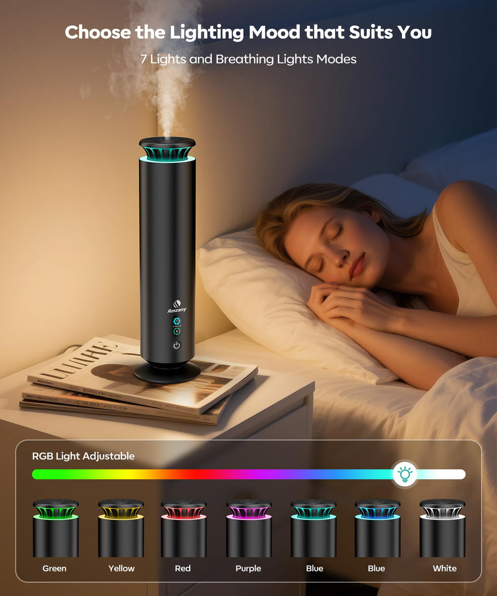 Amzany waterless diffuser kit side view highlights compact footprint ideal for small rooms.