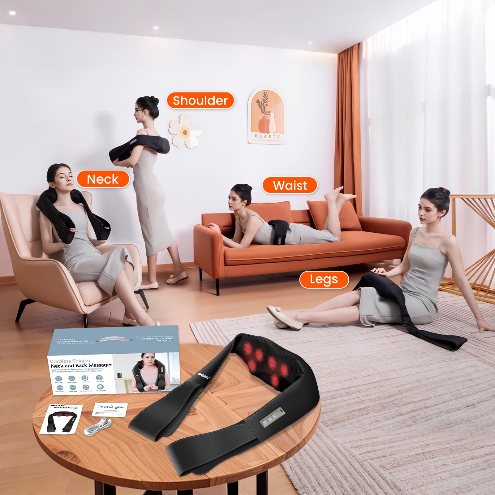 AMZPONY ergonomic U-shaped cushion supports neck and shoulders.