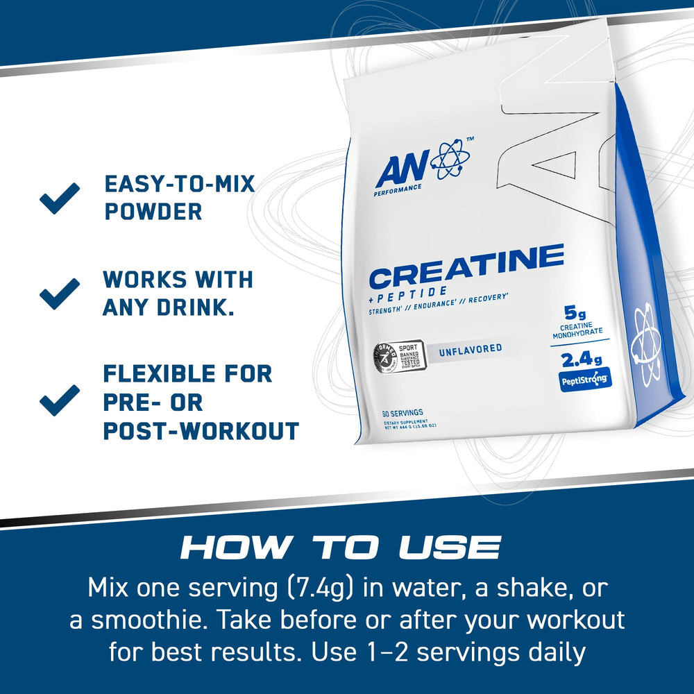 AN Performance serving scoop close-up emphasizing precise creatine intake.