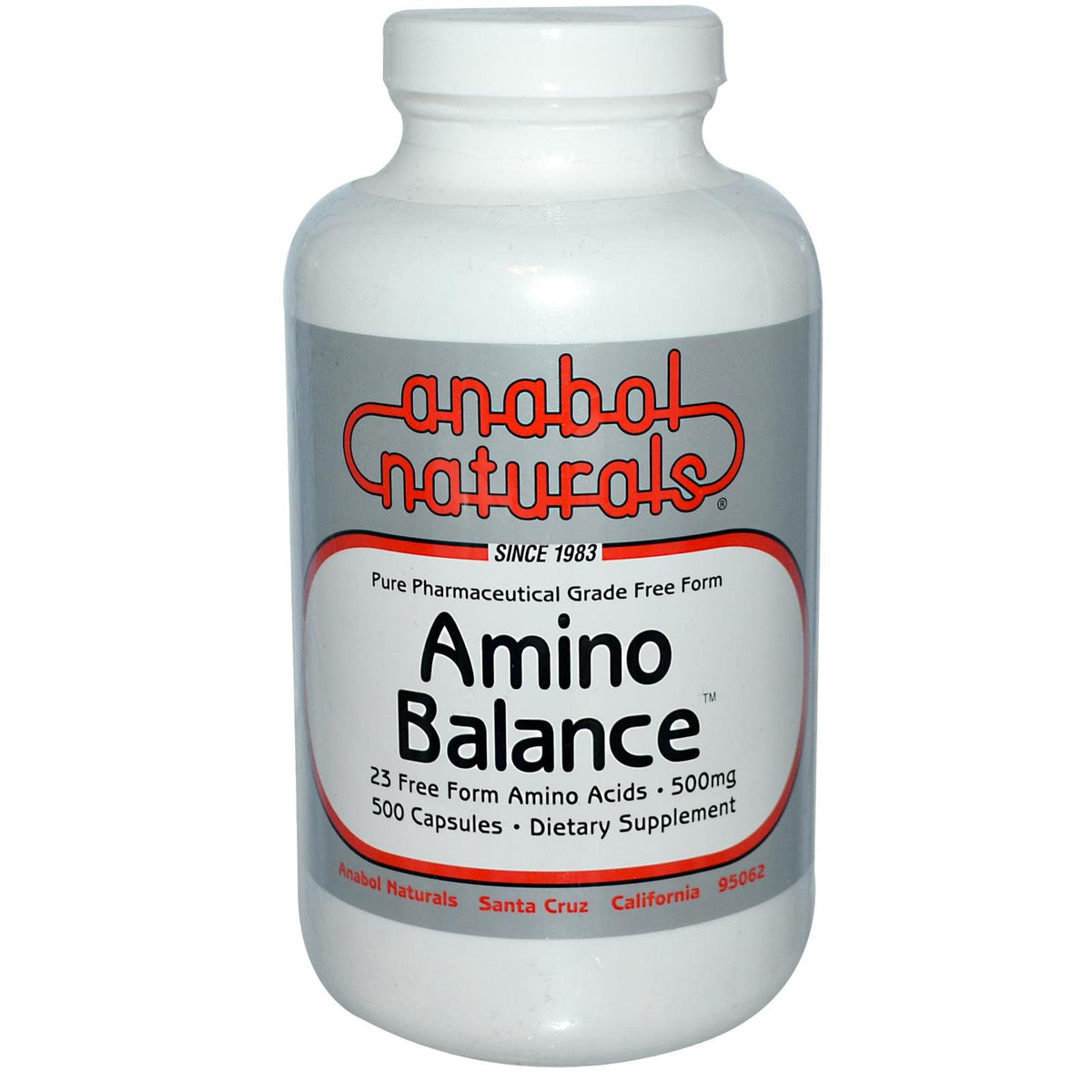 Anabol Naturals Amino Balance bottle on a kitchen counter for post-workout support.