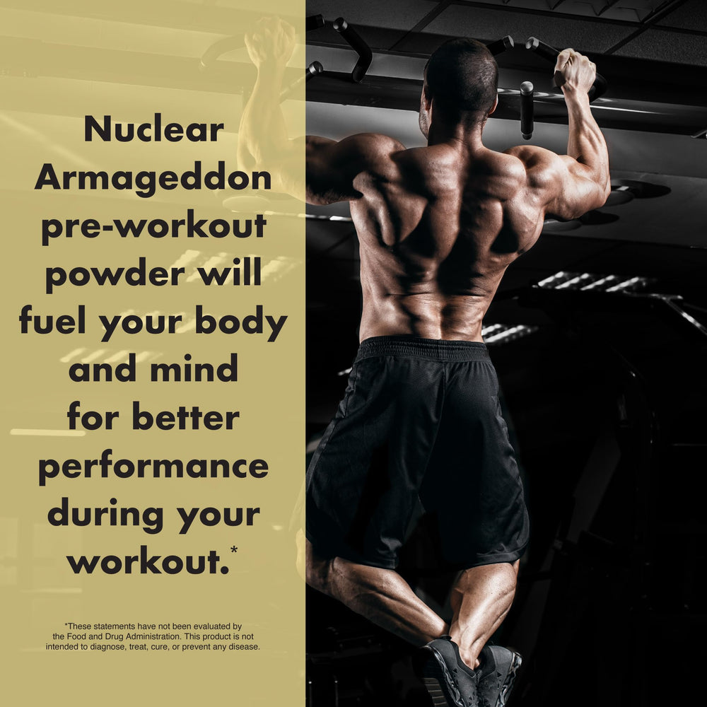 30-serving pack of Nuclear Armageddon pre-workout displayed