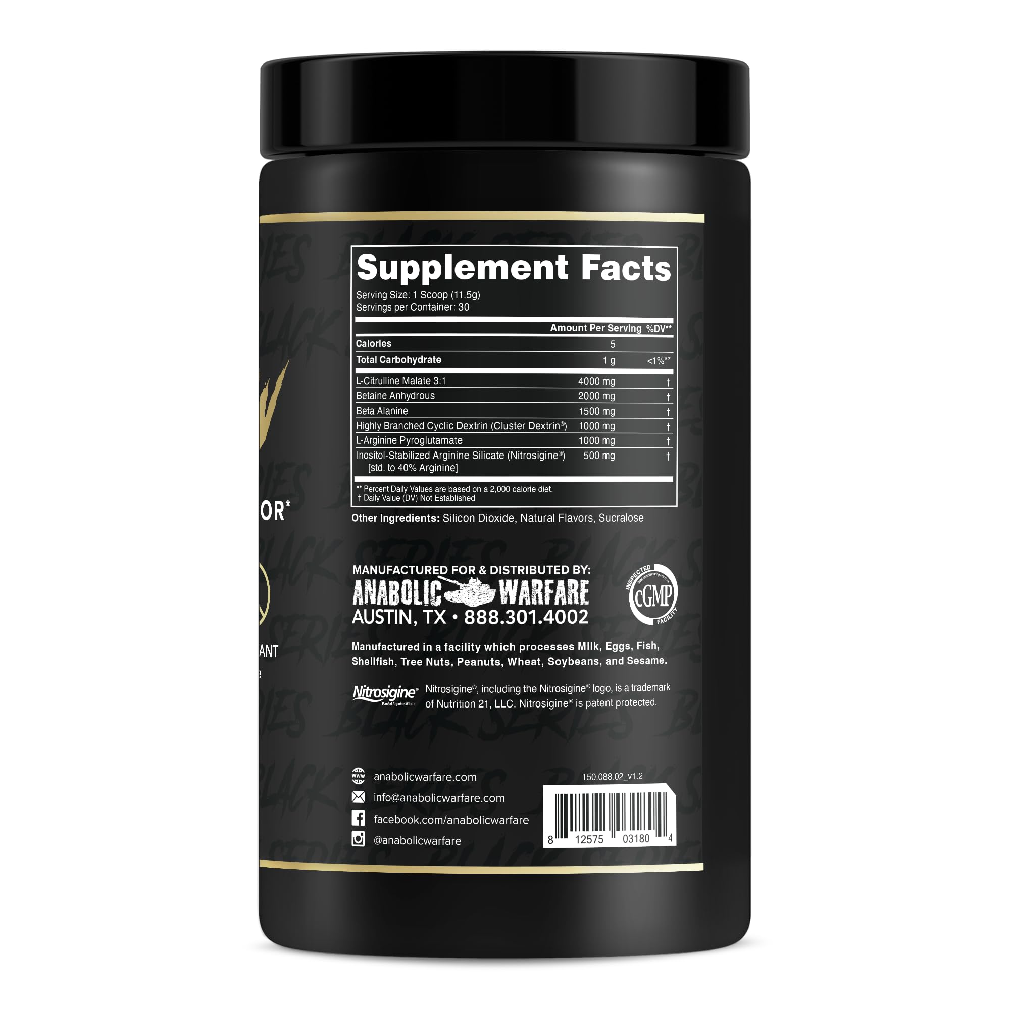 Anabolic Warfare Pump-N-Grow bottle side view highlighting premium ingredients