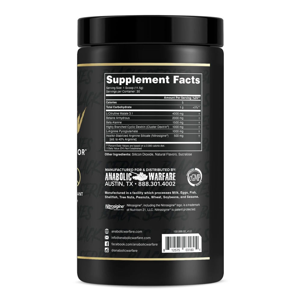Anabolic Warfare Pump-N-Grow bottle side view highlighting premium ingredients