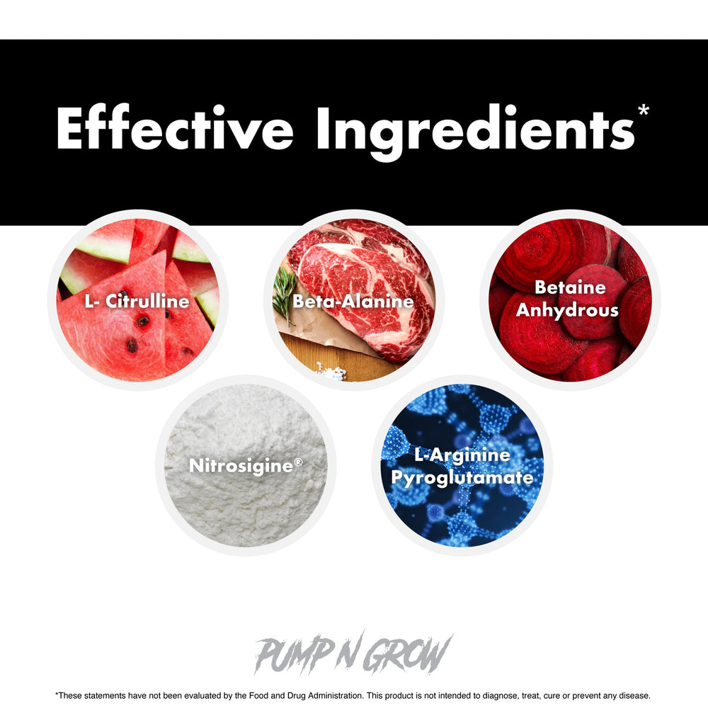 Ingredient list highlighting L-Citrulline and L-Arginine benefits