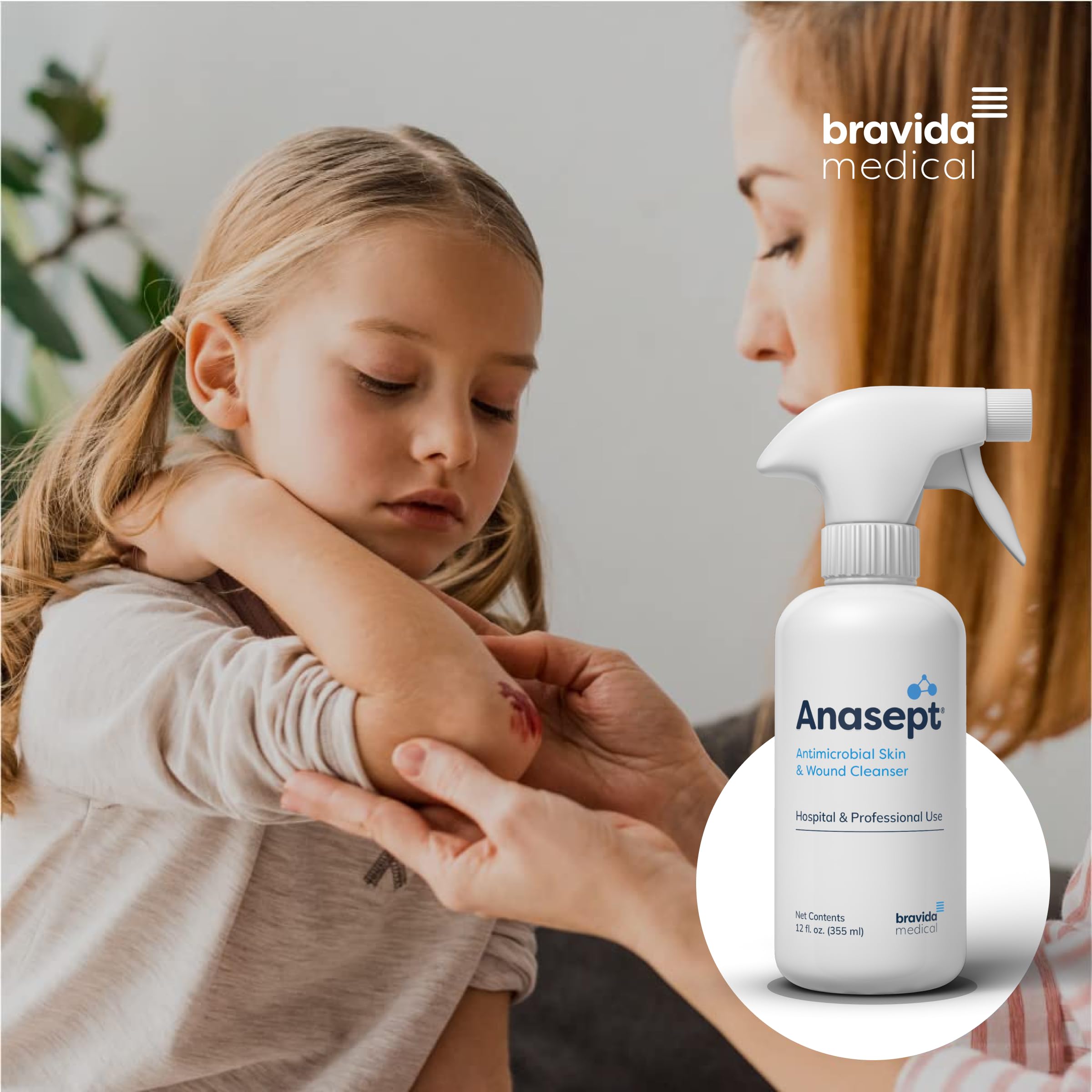 Hospital-grade ANASEPT cleanser used by clinicians for safe wound cleansing.