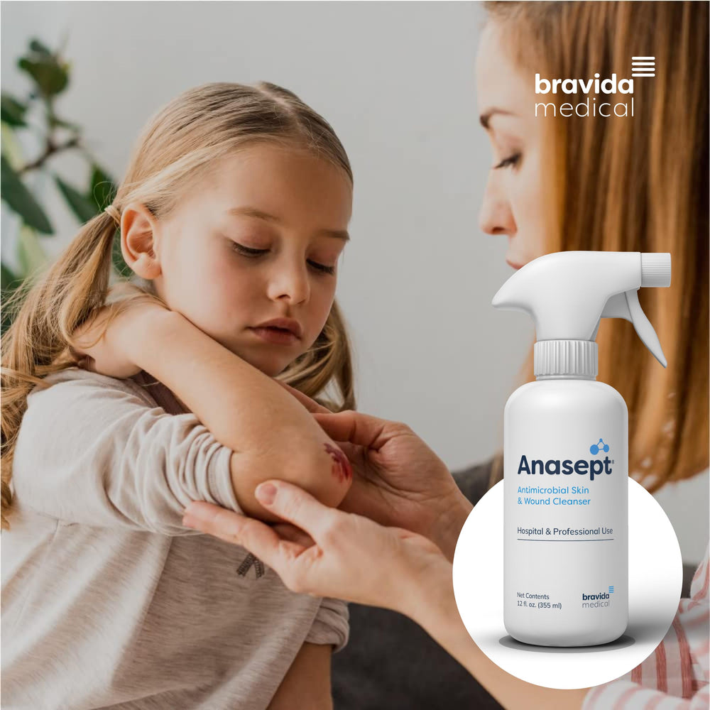 Hospital-grade ANASEPT cleanser used by clinicians for safe wound cleansing.