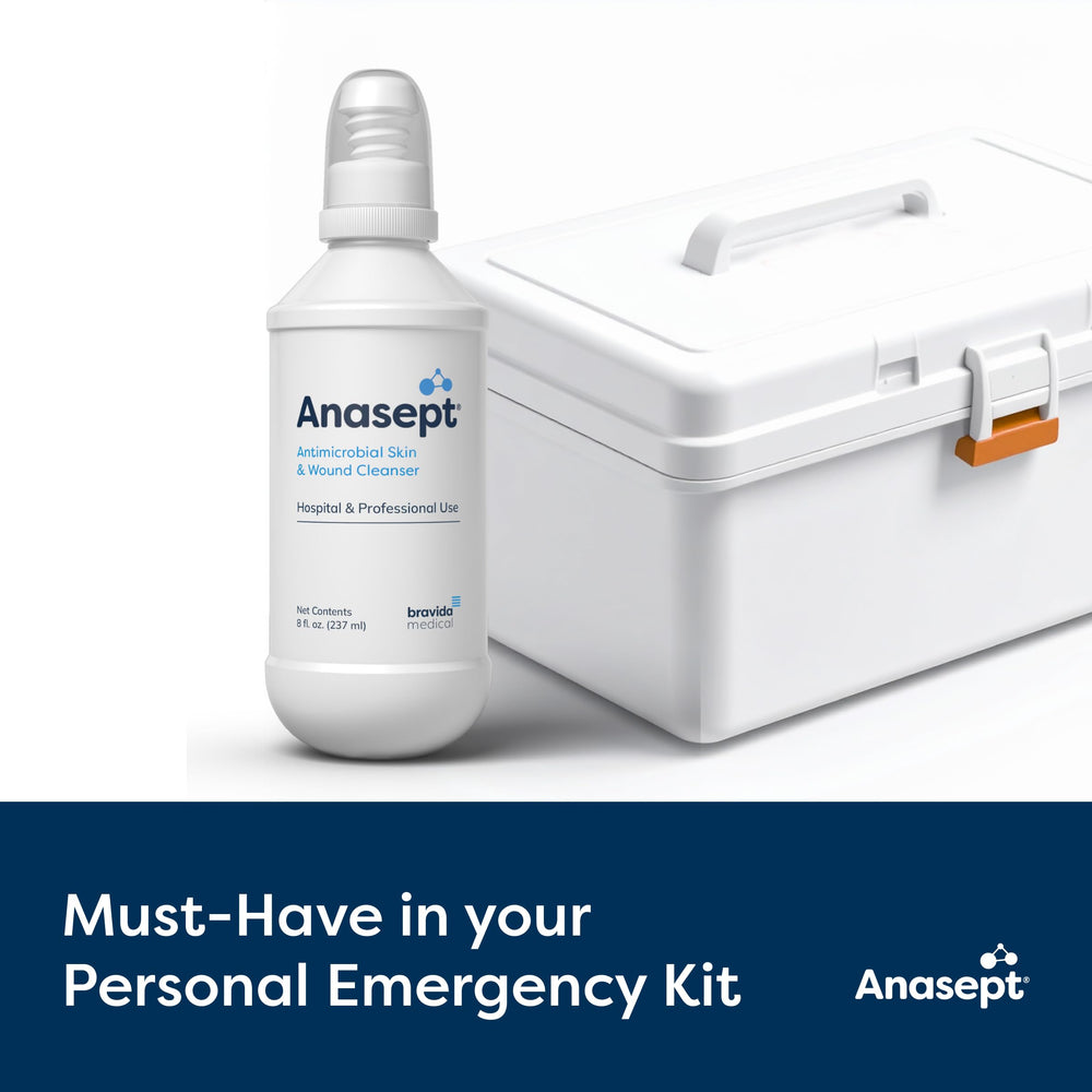 Anasept medical-grade cleanser label signifying hospital-level safety.