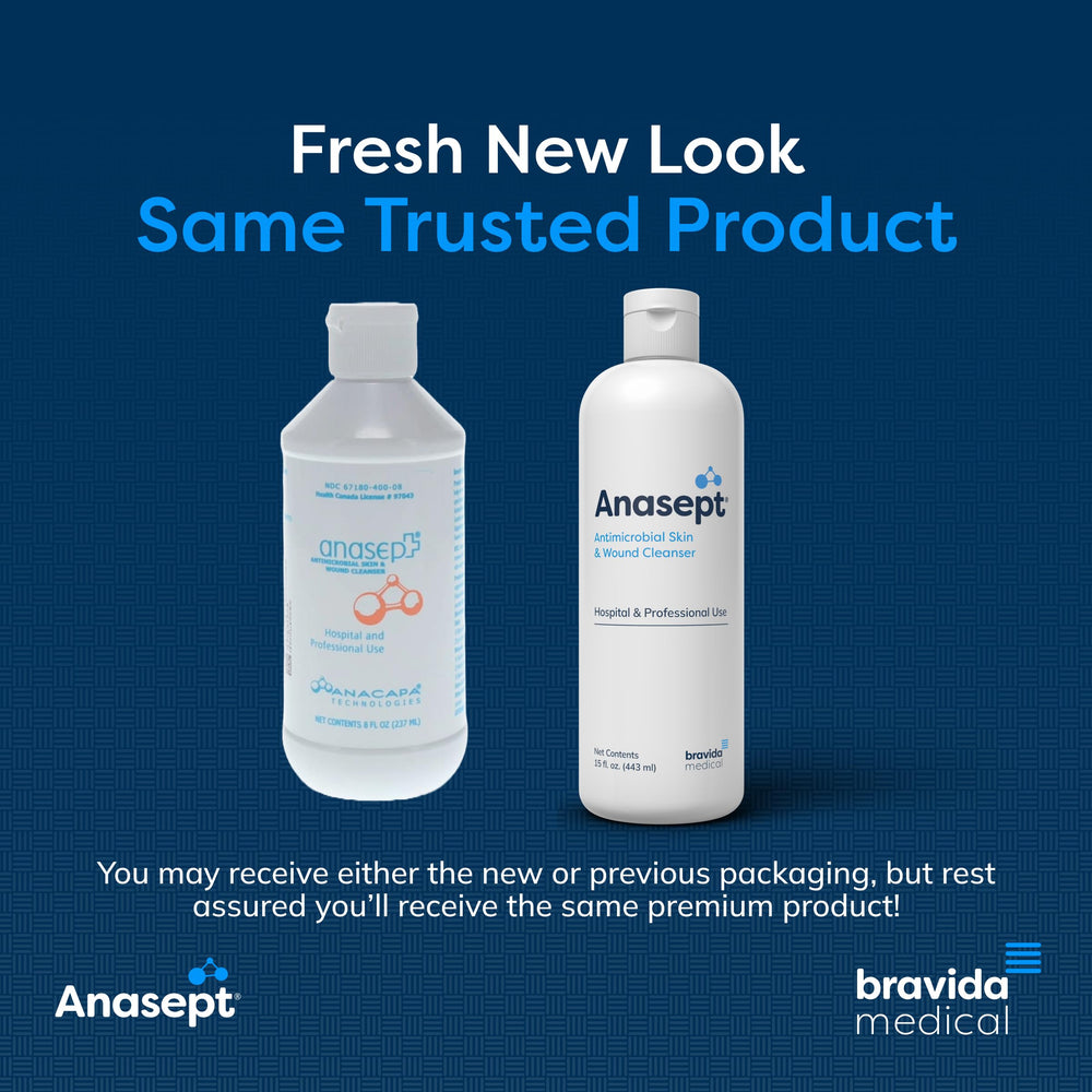 Close-up of ANASEPT label on 15 oz wound cleanser bottle