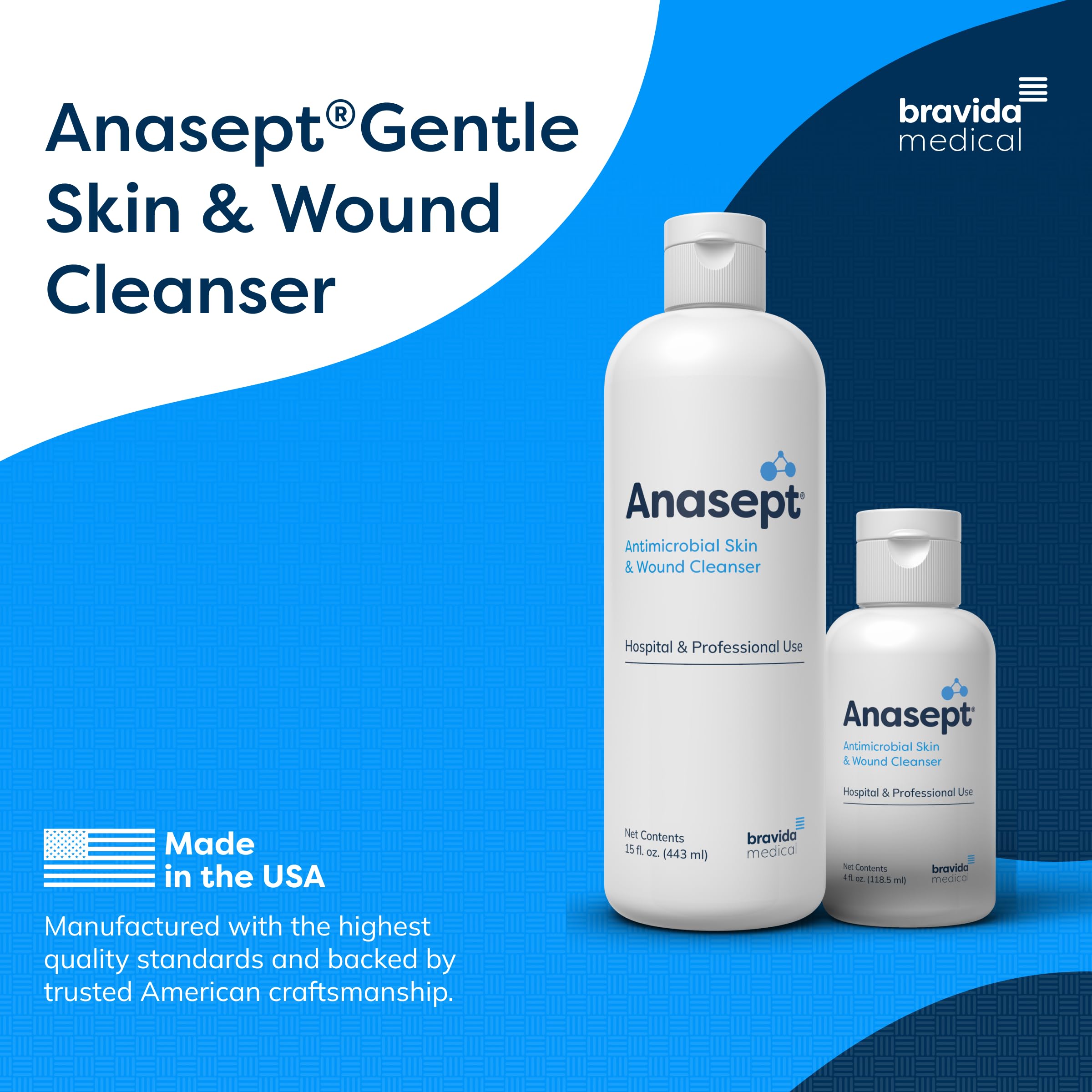 Fragrance-free hospital-grade ANASEPT cleanser used for wound care