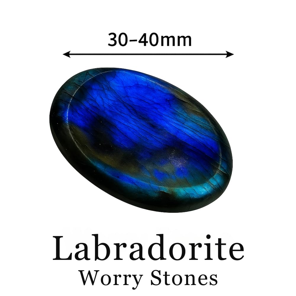 ANAYA AGATE Labradorite worry stone carved groove for thumb rubbing and grounding