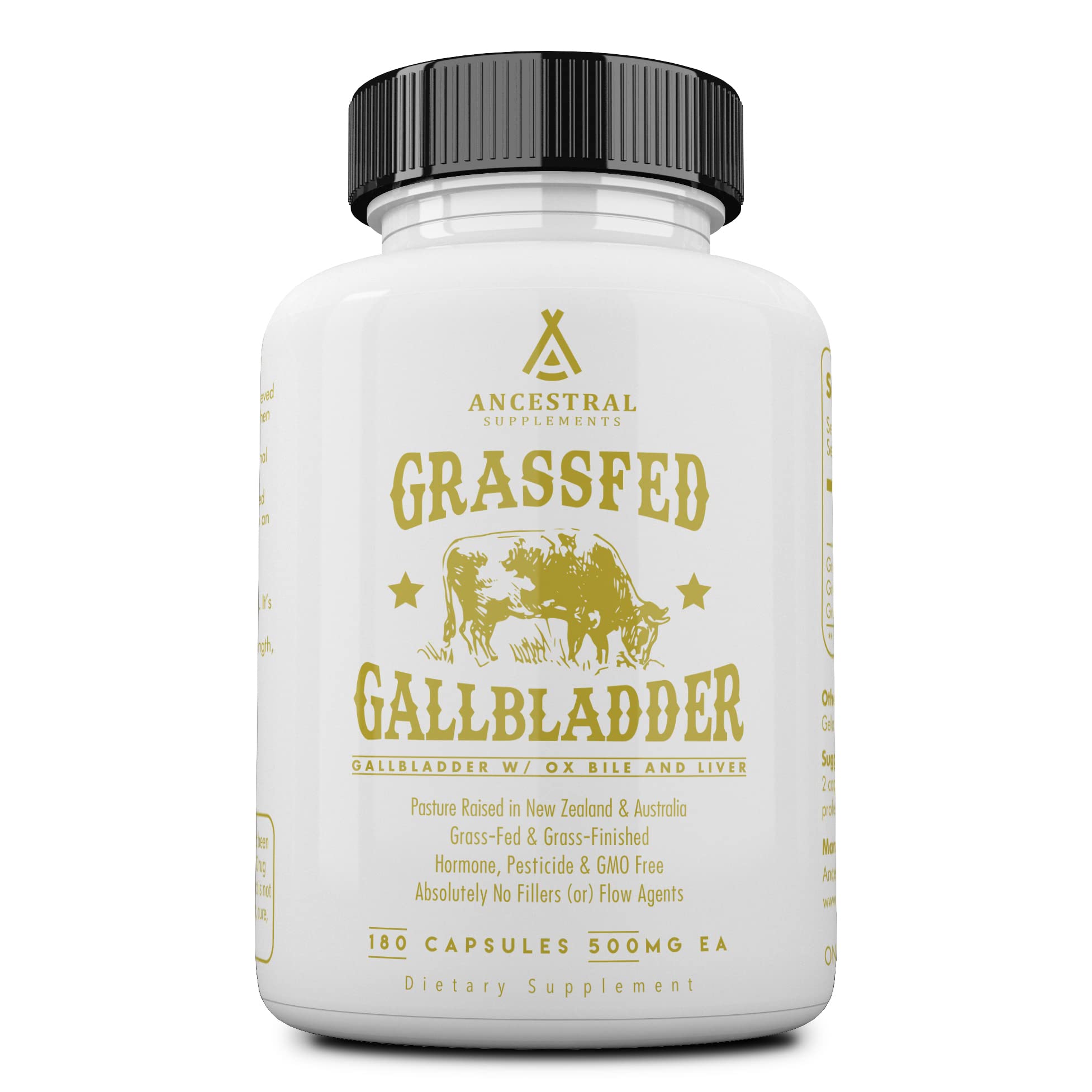 Ancestral Supplements grass-fed beef gallbladder capsules in bottle for daily digestive support