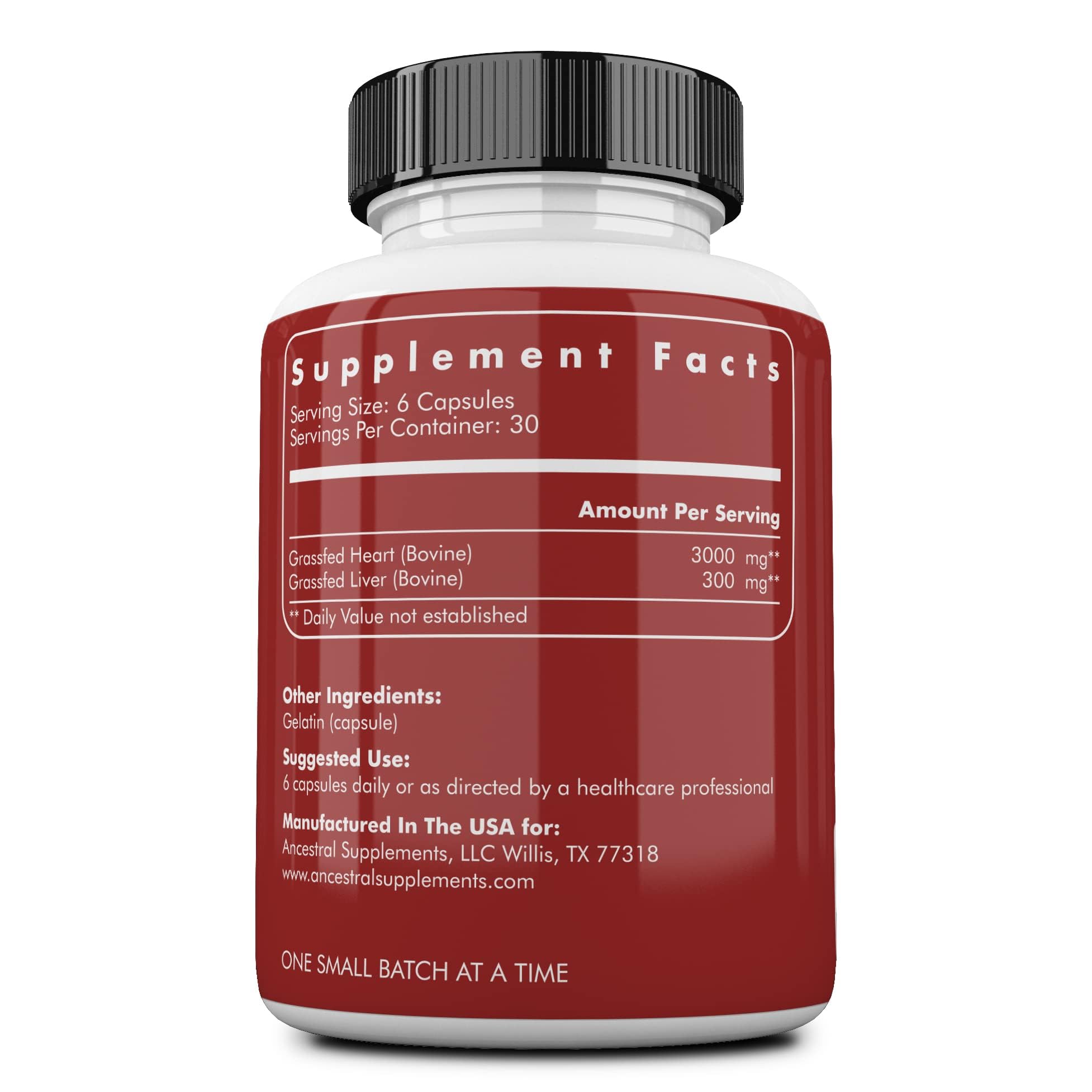 Ancestral Supplements beef heart CoQ10 bottle signaling energy-supporting, whole-food nutrition.