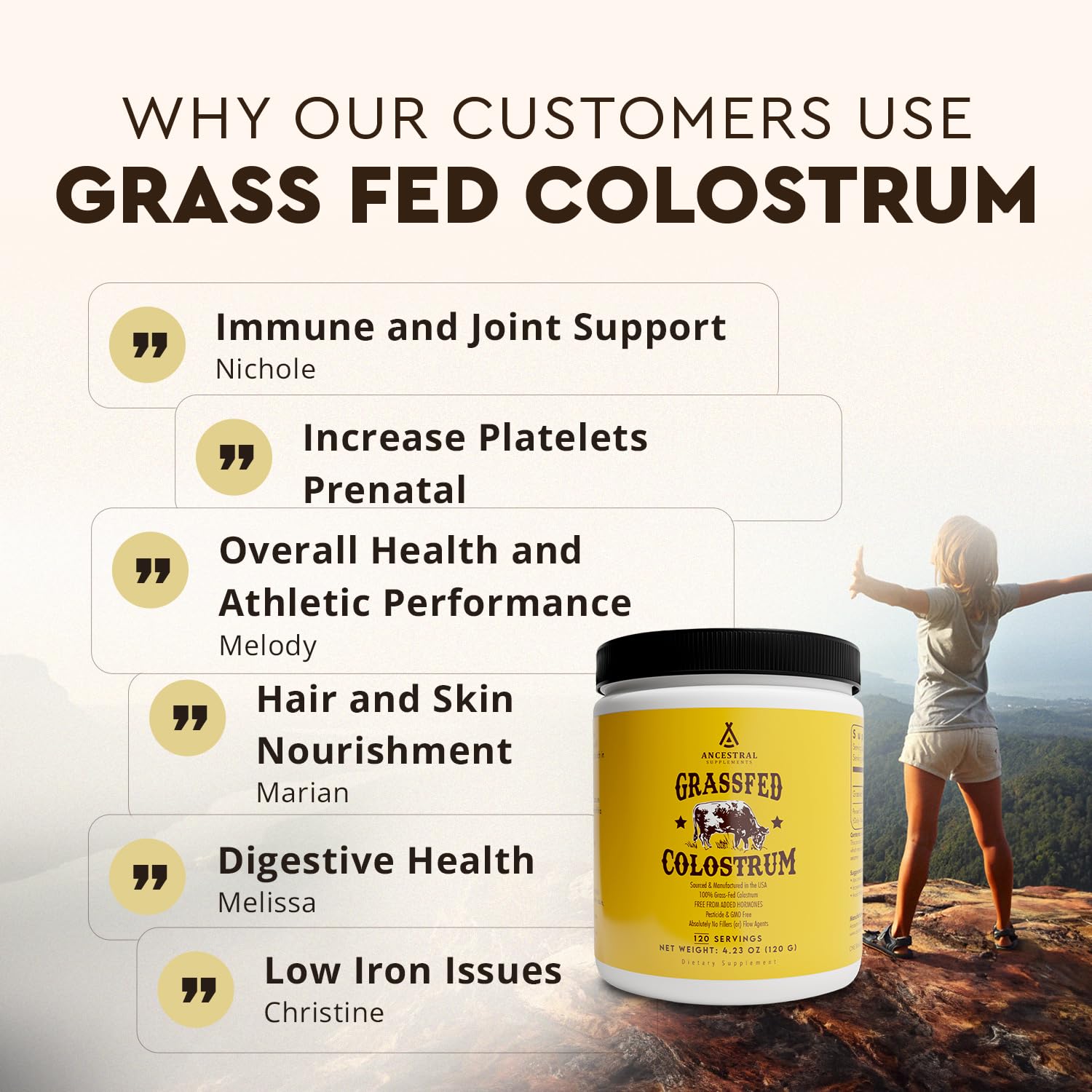 Ancestral Supplements Bovine Colostrum Powder mixed into a cold beverage for daily wellness.