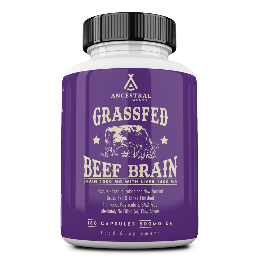 Ancestral Supplements brain-liver bottle with capsules for brain and mood support