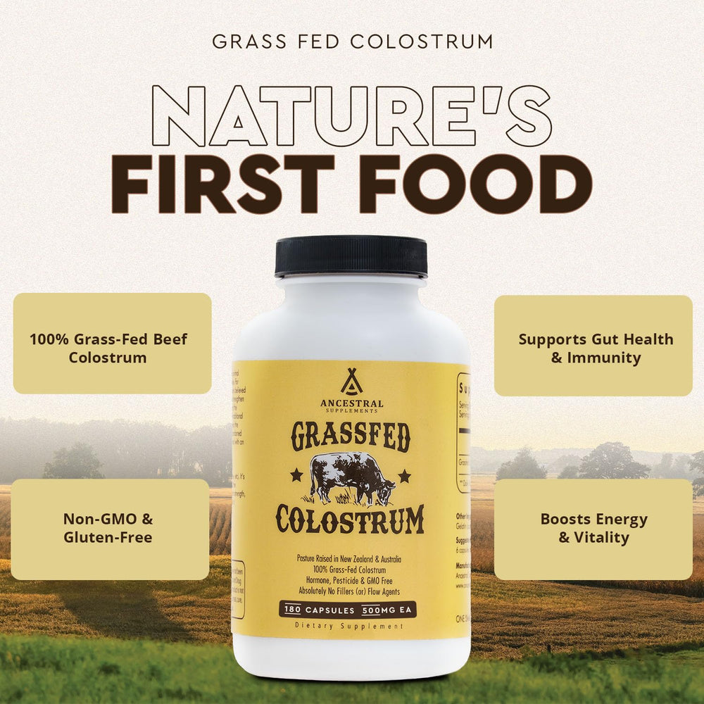 Ancestral Supplements colostrum capsules closeup for easy daily nutrition