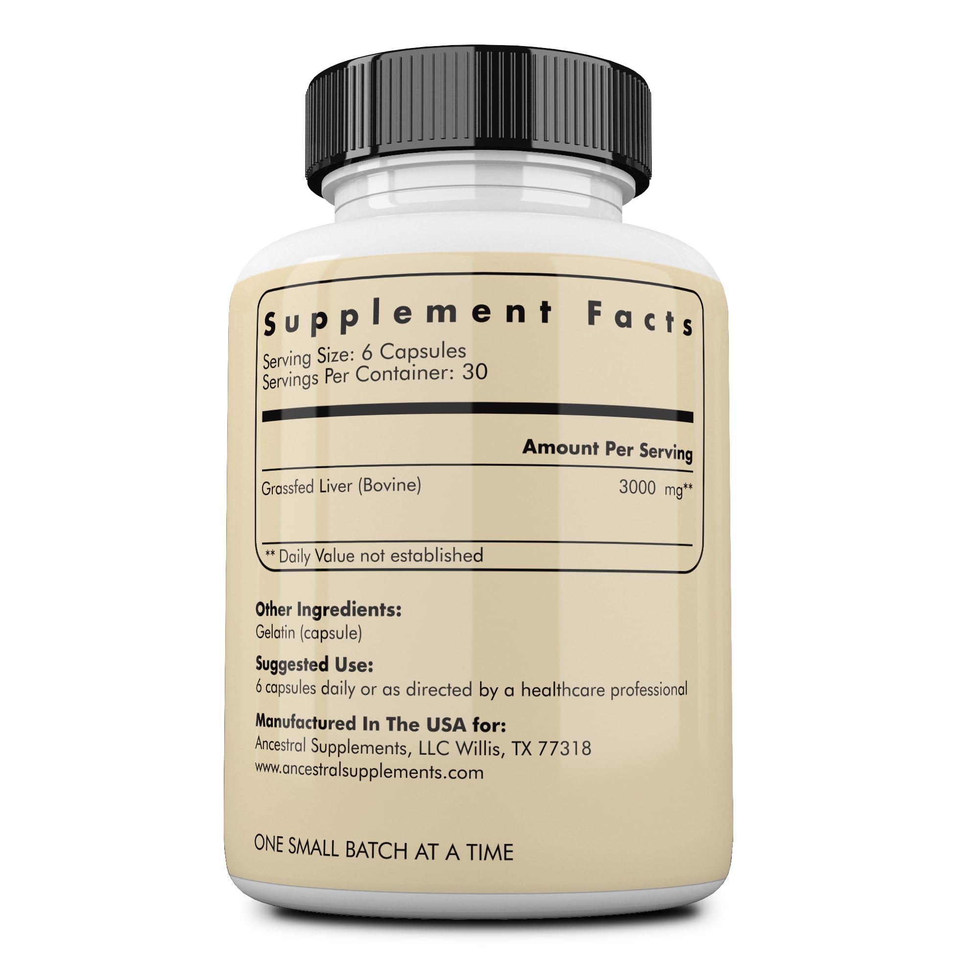 Close-up of Ancestral Supplements Beef Liver capsules for easy daily use