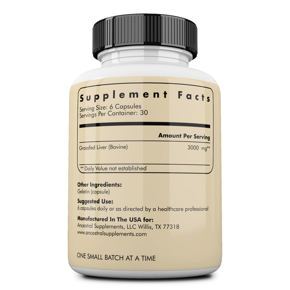 Close-up of Ancestral Supplements Beef Liver capsules for easy daily use
