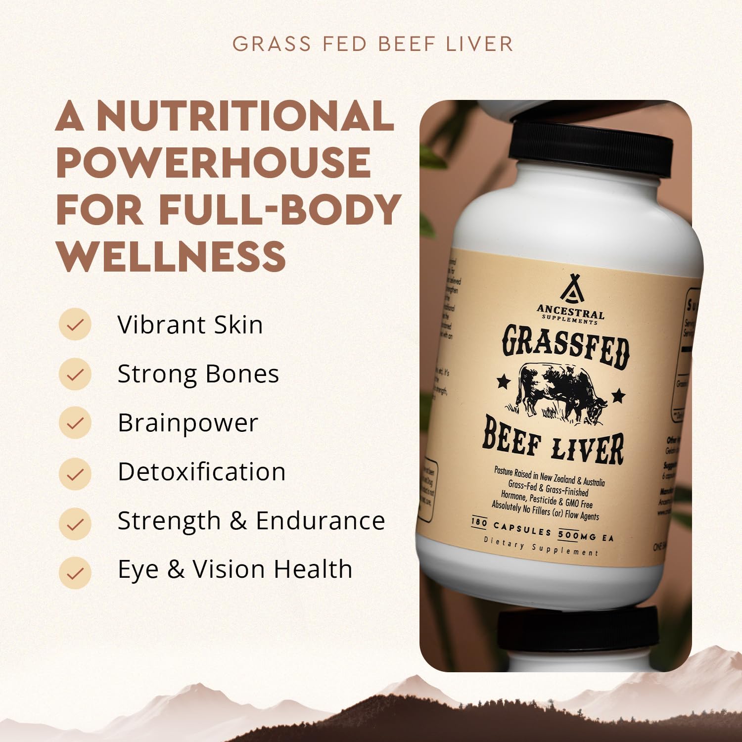 Purity and third-party testing label on Ancestral Supplements Liver bottle ensures purity