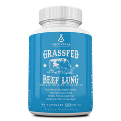 Ancestral Supplements grass-fed beef lung bottle pour shows clean labeling and potential lung support