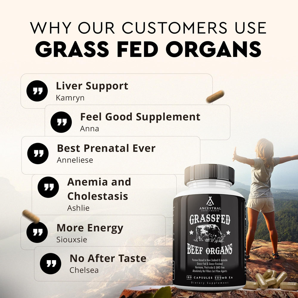 Ancestral Supplements grass-fed beef organ bottle representing comprehensive organ nutrition