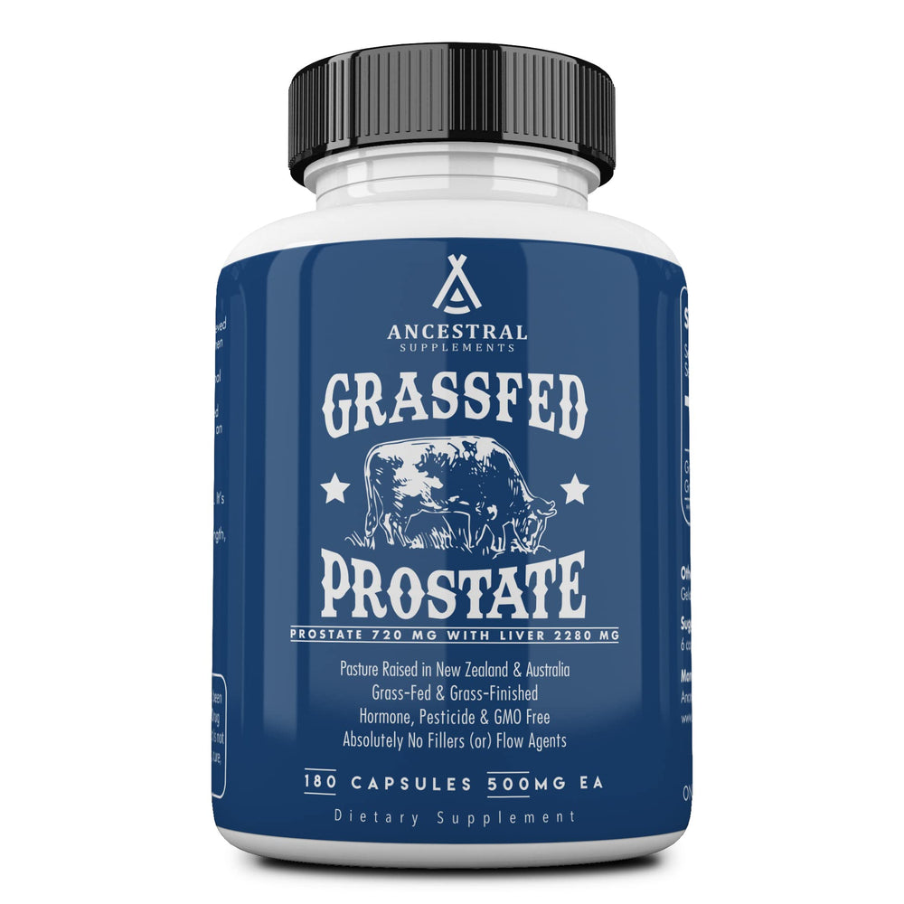 Ancestral Supplements bottle of grass-fed beef prostate capsules for men's health