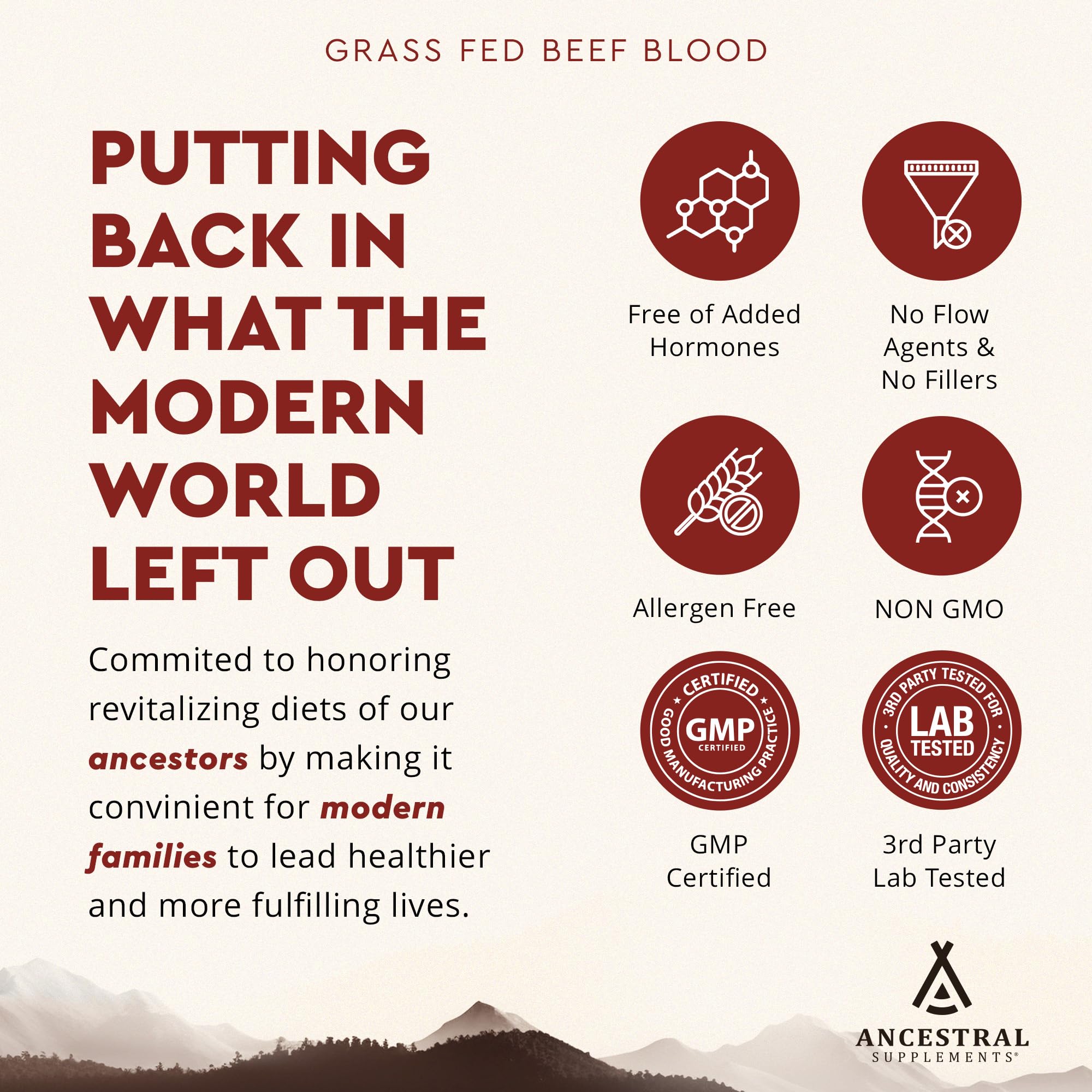 Ancestral Supplements Grass Fed Blood is Blood packaging and small-batch USA production