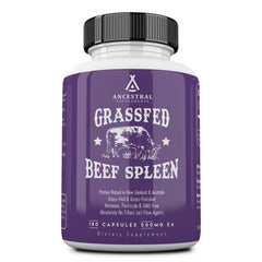 Ancestral Supplements grass-fed spleen bottle highlighting nutrient-dense capsules for daily wellness.