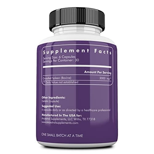 Ancestral Supplements spleen capsules close-up emphasizing dense nutrient delivery.