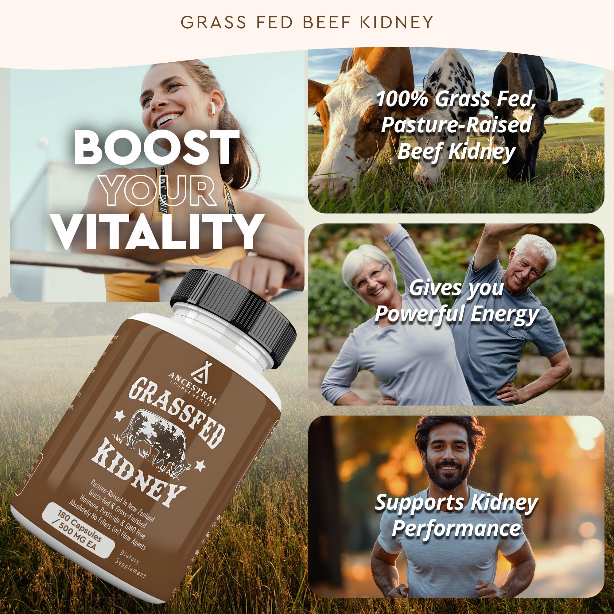 Ancestral Supplements kidney health bottle close-up highlighting capsule form for daily wellness