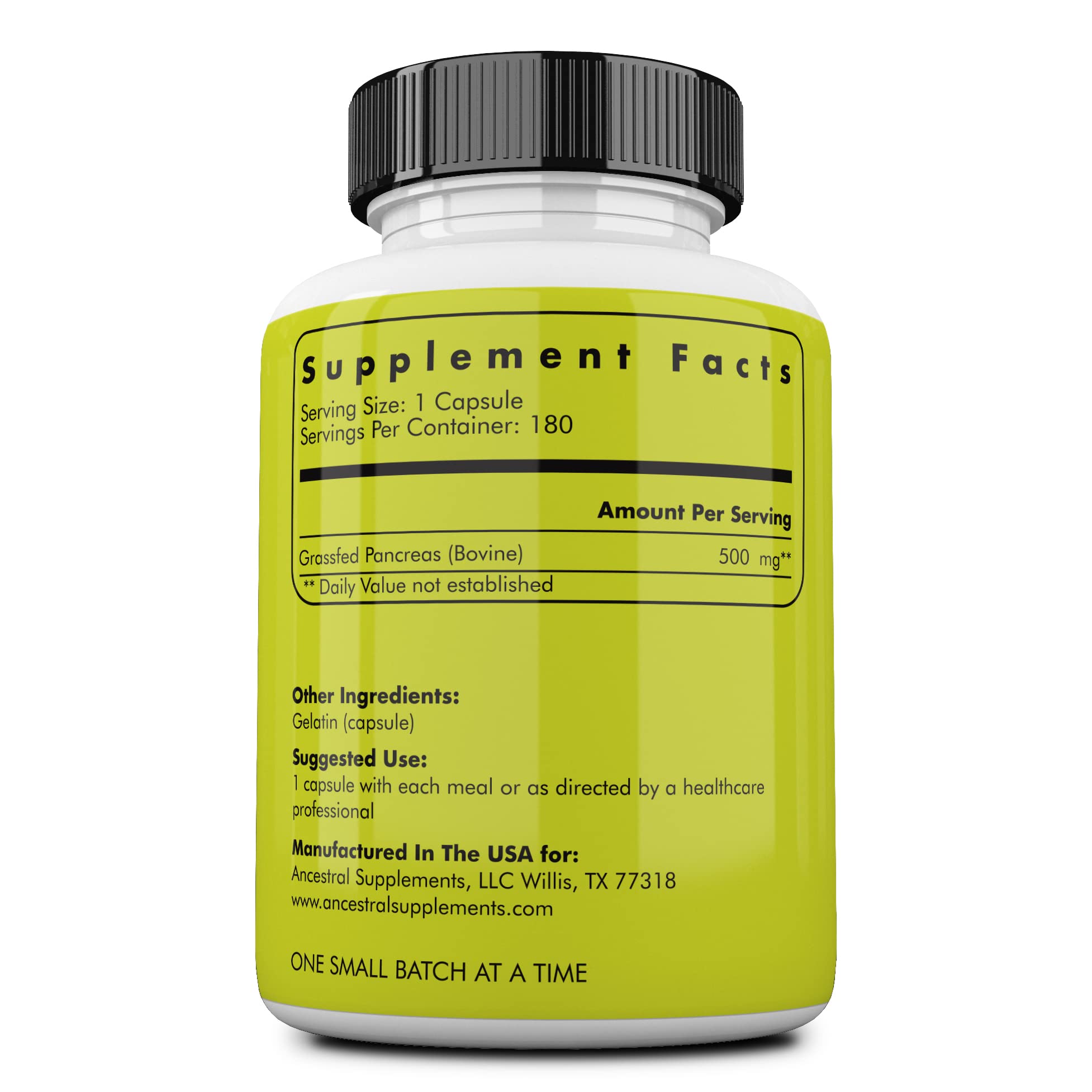 Ancestral Supplements pancreas capsules close-up highlighting proteolytic enzymes for digestion