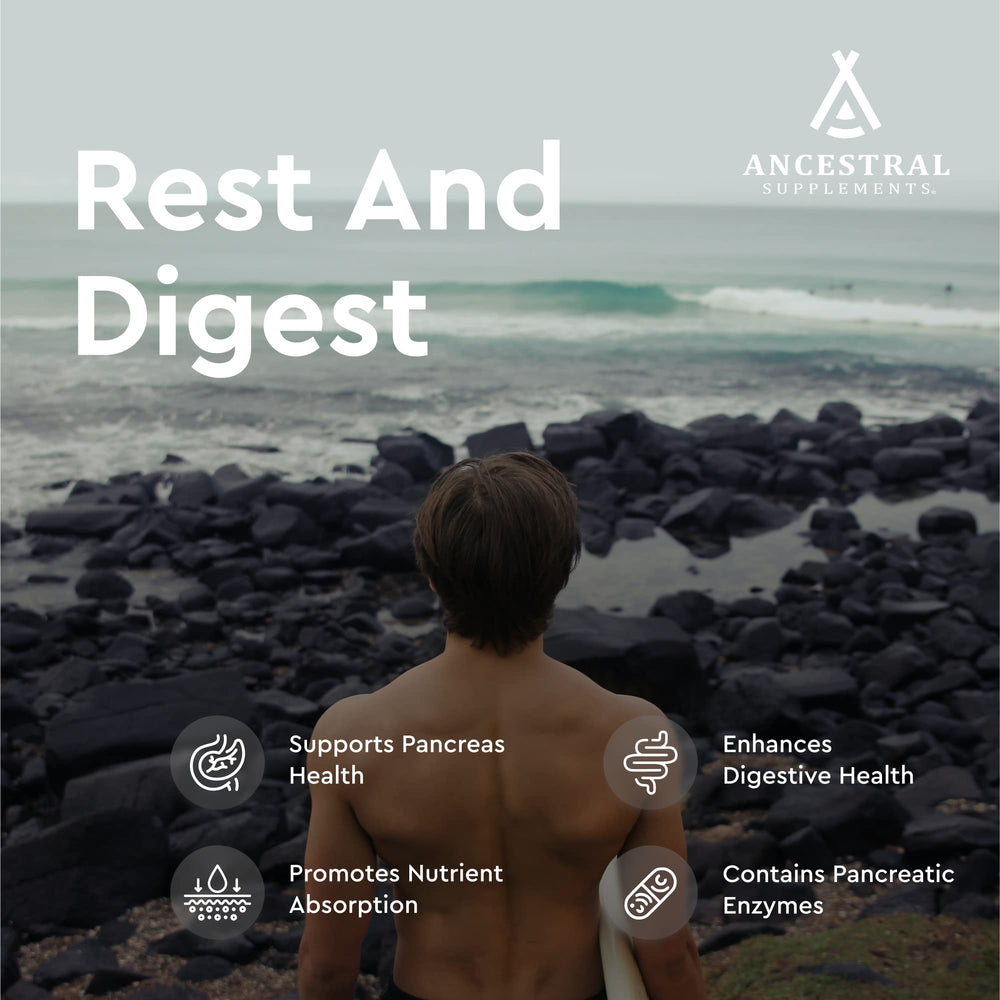 Ancestral Supplements pancreas label image showing whole-food nutrition and cofactors