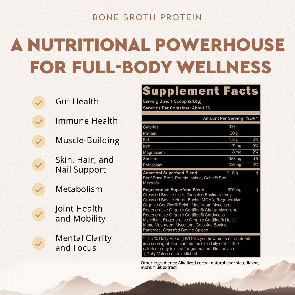 Ancestral Supplements protein powder scoop in glass for quick shakes.